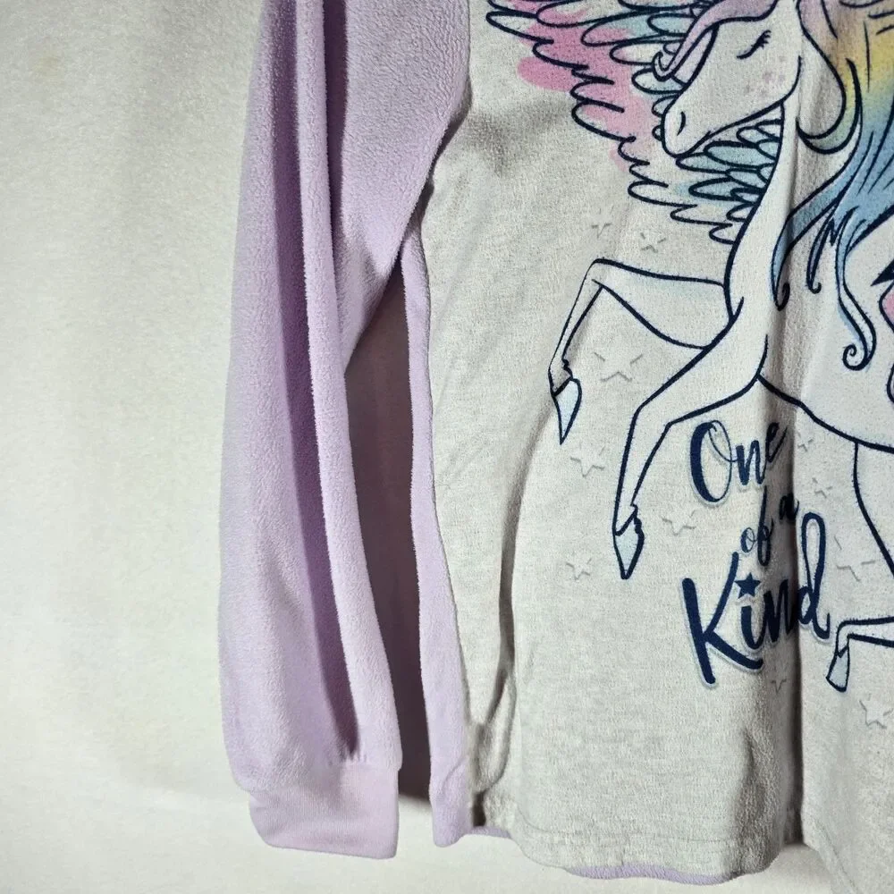 Girls Purple Unicorn Pajamas Sweatshirt & Heart Pants Sleep Set Size 10/12